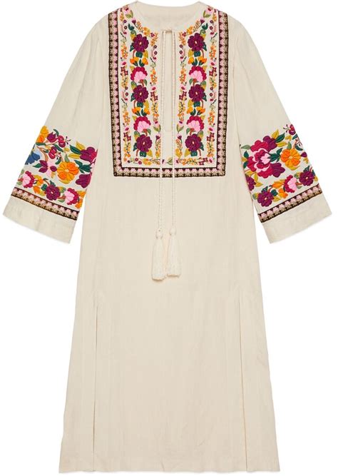 Gucci Floral embroidery organic linen kaftan 